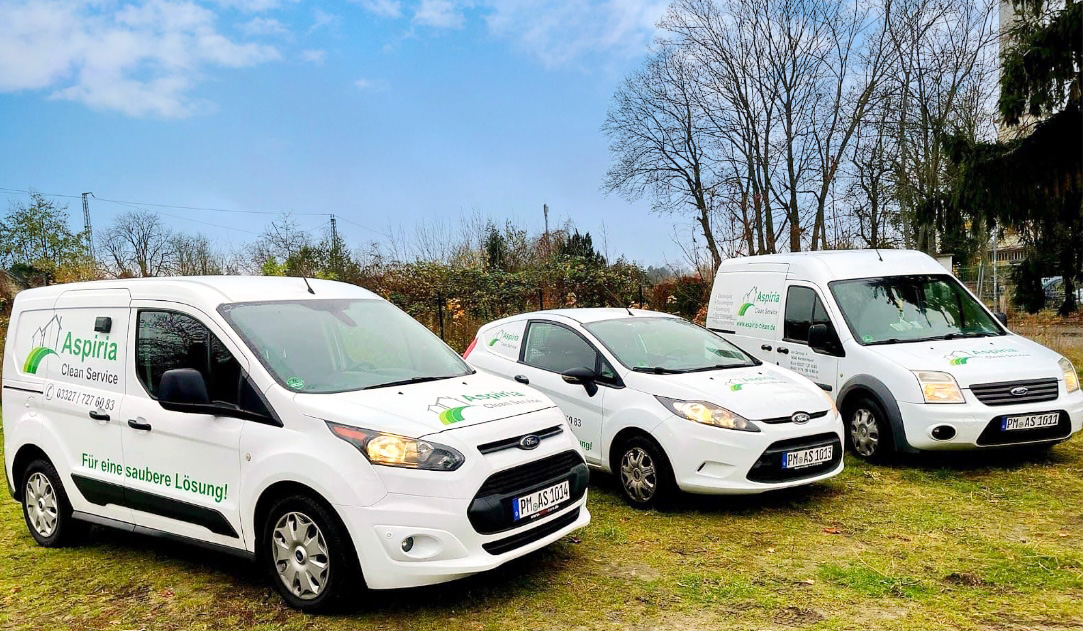 Die beschrifteten Fahrzeuge von Aspiria Clean Service